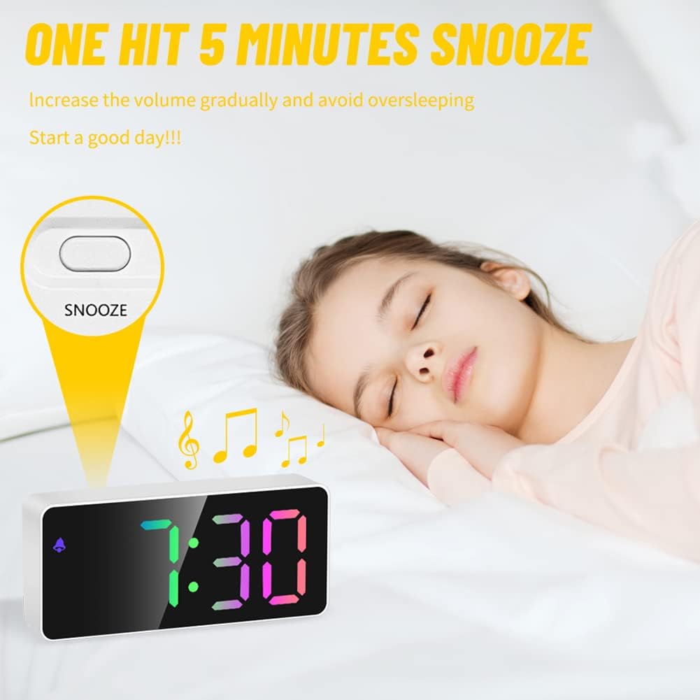 MVM Enterprise Alarm Clock Digital Clock with LED Temperature Display Digital Alarm Clock with Colour Fonts Dimmable Snooze Function Memory Battery for Bedroom Decor 1
