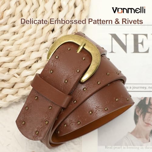 VONMELLI Womens Leather Embossed Belt for Jean Pant Waist Studded Ladies Belt for Dress with Pin Buckle2