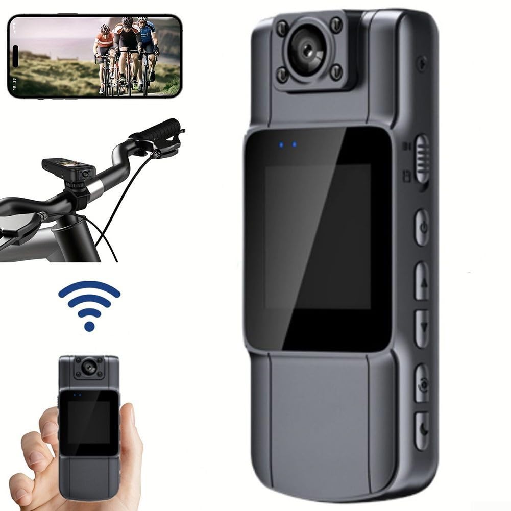 Telecamera wireless per il corpo, videocamera da casco per moto, Smart Camera HD 1080P con obiettivo rotante a 180°, registratore esterno wireless per ciclismo e motociclismo, schermo da 1,54 pollici
