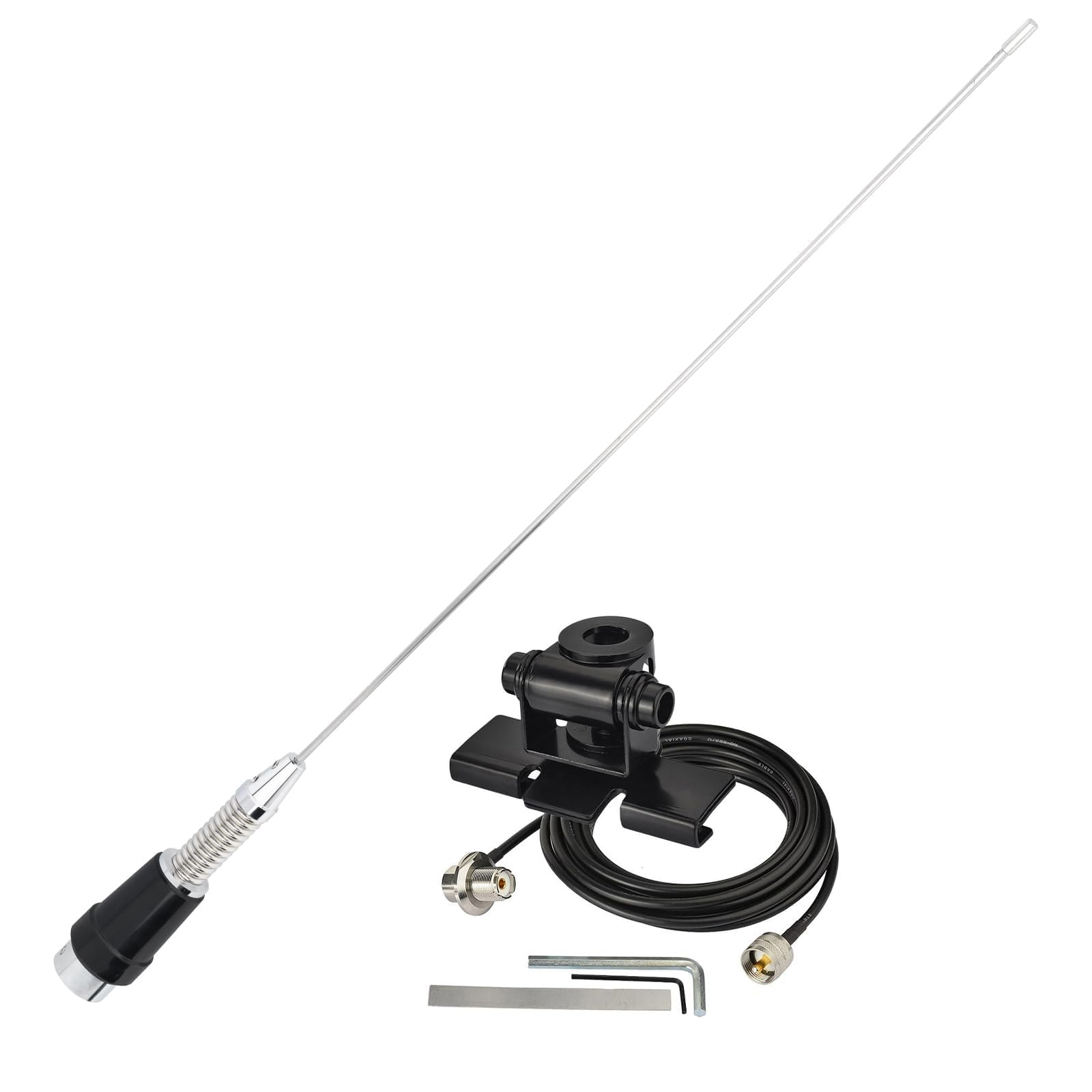 Bingfu Antenne Radio VHF Veicolare 136-174 MHz Fissa PL259 50 cm | con Molla di Ammortizzamento, Supporto a Staffa, Cavo 5 m, per Camion Camper, Radio Mobile, Radioamatore, VHF Marino