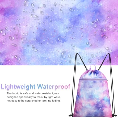 Drawstring Backpack for Kids - Girls Dance Bag,Sport Gym Beach Swim Travel Daypack With Two Water Bottle Holder4