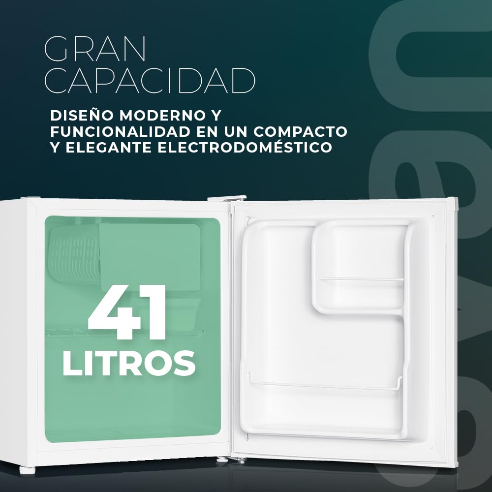 Svan Frigorífico Refrigerador Blanco SR504500E. Capacidad 41 Litros, Puerta Reversible, Bajo Nivel Sonoro, Eficiencia Energética Clase E
