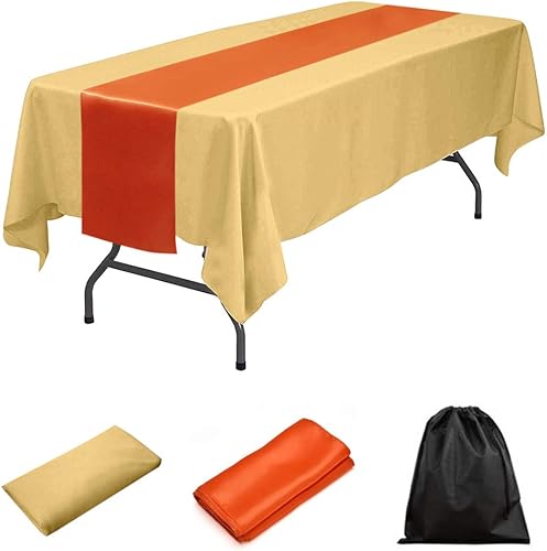 Miniatura 4 de LOVWY Mantel de poliéster negro con diseño Retangular de 59.8 x 12.6in + Camino de mesa de satén rojo para bodas, fiestas, banquetes y restaurantes