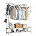 UDEAR Garment Rack Freestanding Hanger Double Rods Multi-Functional Bedroom Clothing Rack, Double Layer ，4 Hooks，White