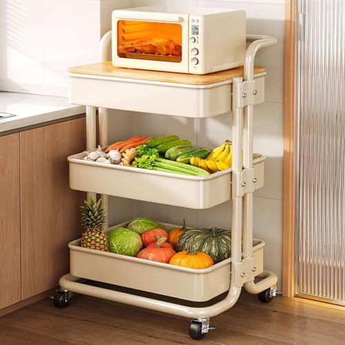 Carrello multiuso a 3 ripiani in rete – Contenitore in metallo con manico e ruote, versatile espositore per casa e ufficio, facile mobilità e design elegante