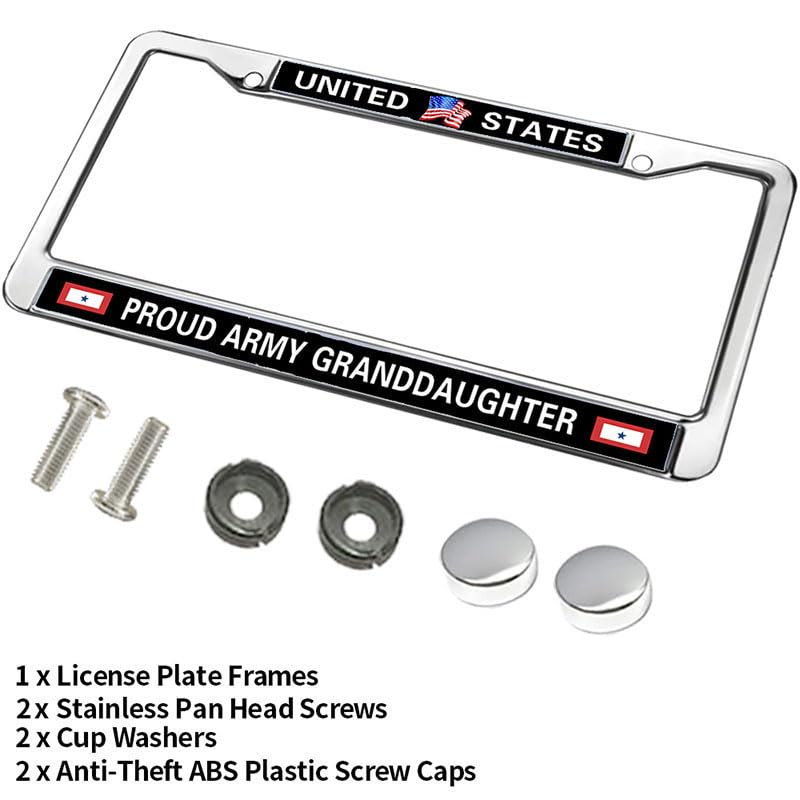 Image of US Army Grand Daughter Black Car Chrome License Plate Frame,Proud US Army Metal Chrome Auto License Plate Cover for Auto Car SUV Trucks