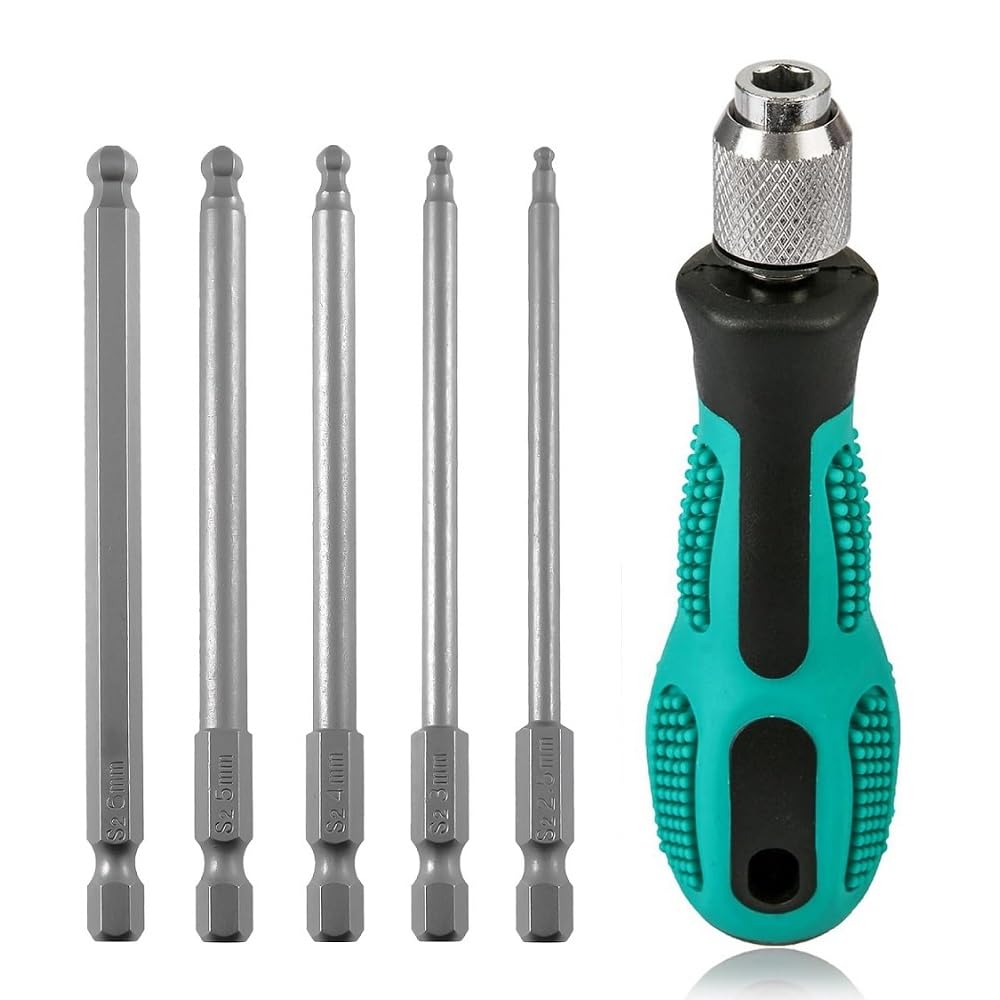 Zohino 6 tlg Kugelkopf Schraubendreher Set 100mm, 1/4 Zoll Magnetische Innensechskant S2 Stahl Kugelkopf Hex Bit Set für Akkuschrauber 2.5/3/4/5/6mm