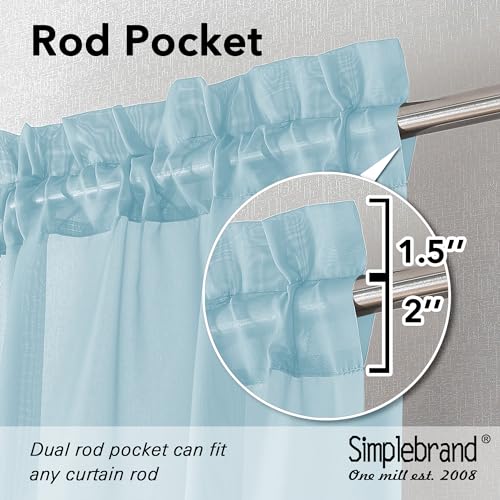 Image of Simplebrand Sky Blue Sheer Curtains 84 Inches Long, Light Filtering Rod Pocket Solid Color Window Sheer Curtain Panels, Elegant Curtains & Drapes for Living Room, Bedroom 2 Panels (42 inch W x 84 inch L)