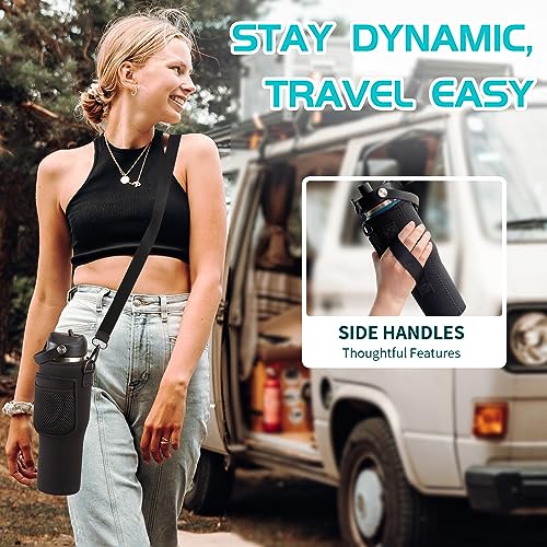 Image of Stainless Steel Water-Bottles Fits in Cup Holder - 40 oz Water Bottle with Straw & Sleeve, Keeps Cold 48h /Hot 24h, Tumbler with Handle for Women & Men