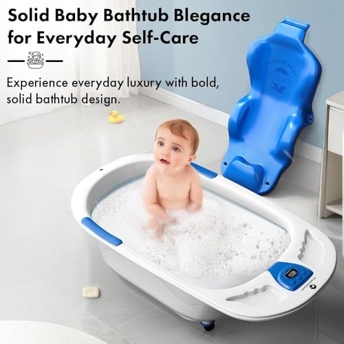 Image of StarAndDaisy Baby Bath Tub for 0 to 5 Years /Bath Tub for Kids 0-3 Years /Infants Bathtub with Temperature Censor & Baby Bath Seat /Sling, Antislip Kids Bath Tub with Bath Chair -White Blue
