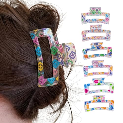 Image of Cerrito 3 Pcs Big Hair Claw Clips, Large Rectangle Clutchers for Hair, Strong Hold Nonslip Printed Clip Hair Accessories for Women & Girls with Thick, Thin, Curly, Straight, Multicolor