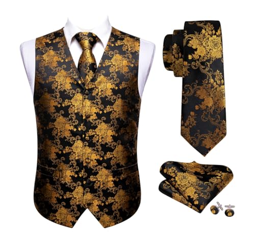 Men's Groomsmen Tuxedo Accessories Set Silk Vest Tie Cufflinks Pocket Square Included