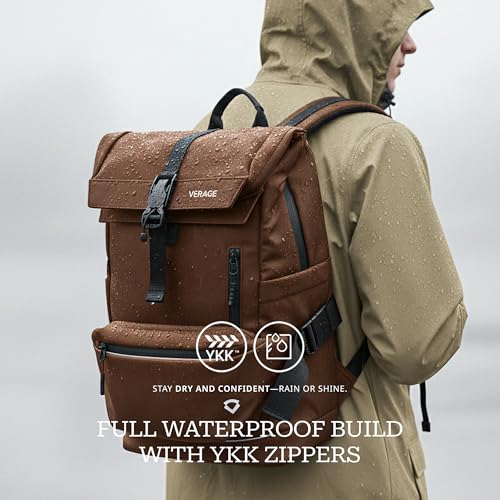 Image of Verage Roll Top Laptop Backpack Waterproof PU Lather Travel Backpack Expandable Work Carry On Backpack for Men Women
