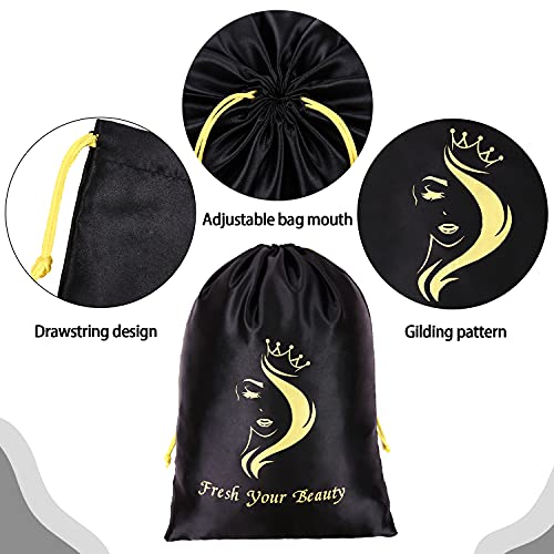 AliLeader 6 Pcs Wig Storage Bags with Drawstring - Travel Bag & Large Storage for Bundles, Wigs, Extensions & Tools - Mix Black and Pink4