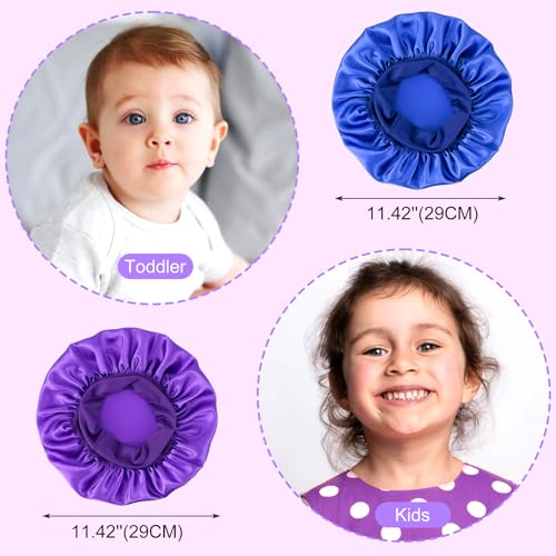 Satin Bonnets for Kids Sleeping, 4pcs Kids Elastic Wide Band Bonnet Sleep Cap for Curly Natural, Wide Band Bonnets Sleep Cap for Children, Silk Bonnet for Sleeping Kid(4 Colors)2