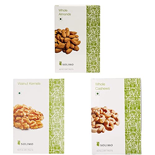 Image of Amazon Brand - Solimo Almond, 500g with Amazon Brand - Solimo Cashew, 500g with Amazon Brand - Solimo Walnut Kernel, 500g