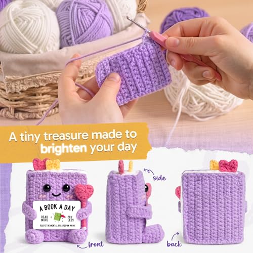 Book Lovers Gifts for Women, Girl, Book-Shaped Positive Support Crochet - Image 2