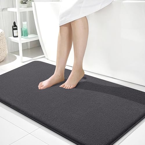 Image of OLANLY Thick Memory Foam Large Bathroom Rugs 45x27, Extra Soft Absorbent Bath Rug, Quick Dry Bath Mat, Non-Slip, Machine Washable Mats for Bathroom, Tub and Shower, Home Decor Accessories, Dark Grey