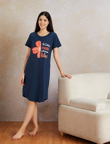 Image of Amazon Brand - Symbol Women Cotton Knee Length Regular Fit Nighty | Night Dress (Available in Plus Sizes)