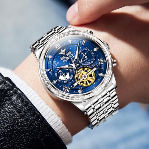 Image of OUPINKE Watch for Men Skeleton Self Winding Mechanical Automatic Luxury Dress Black Wrist Watch Waterproof Luminous Tungsten Sapphire Crystal