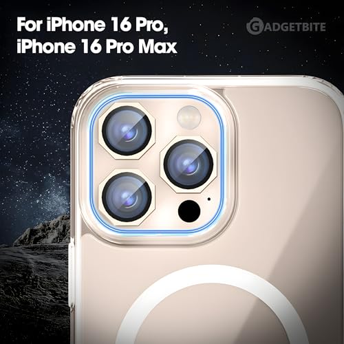 Image of GadgetBite Snaptra Octagon Lens Protector Compatible With iPhone 16 Pro & iPhone 16 Pro Max - 9H Tempered Glass Camera Cover with Metal Ring, Scratch-Resistant,Camera Lens - Desert Titanium