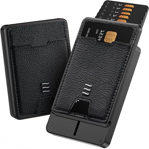 VENICE MIAMI VENICE RFID Blocking Wallet Minimalist Card Holder with Quick Access Vegan Leather & Brushed Aluminum Gift-Ready Packaging (Black)