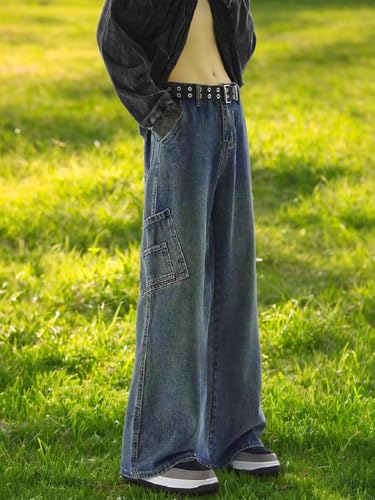 Men's American Retro Straight Leg Workwear Denim Jeans with Multi-Pockets2