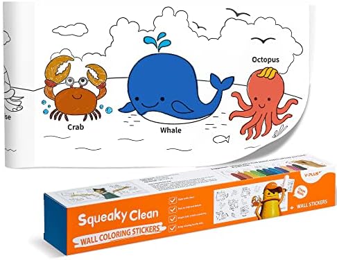 YPLUS Coloring Paper Roll for Kids, Toddler Drawing Paper Roll, Squeaky Clean Sticky Wall Painting Stickers Set for Gift, 120 * 11.8 Inch Animal