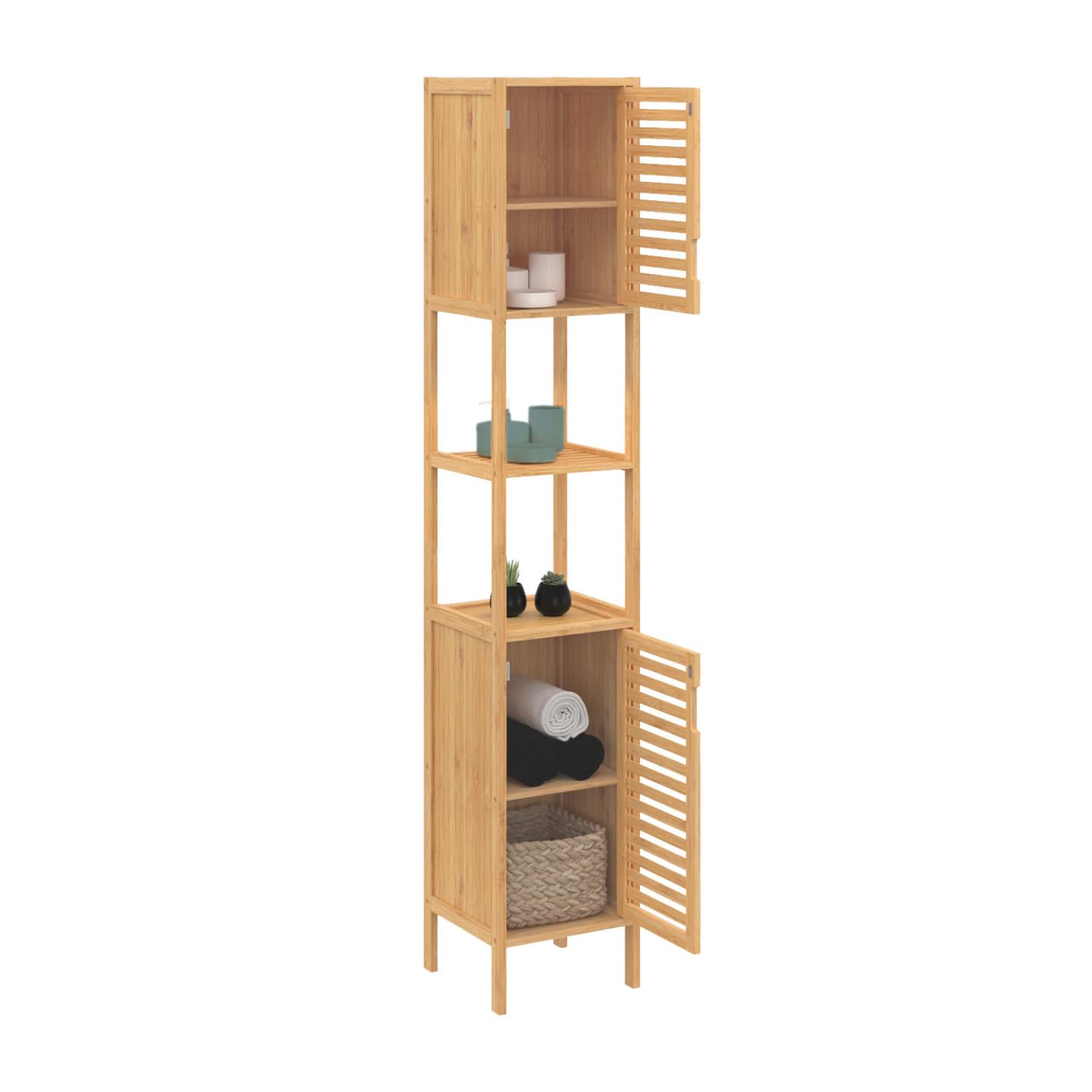 IDMarket - Meuble Colonne Salle de Bain Bambou BEA 2 Portes