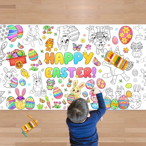 Image of Easter Giant Coloring Tablecloth,Easter Crafts for Kids - 72x30 Inches, Paper Coloring Banner Games Activities Gifts Party Decorations