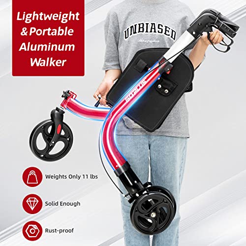 Goplus 3 Wheel Walker For Seniors, Foldable Rollator Walker With Three Wheels, Lightweight Trio Walker With Height Adjustable Handles, Basket Bag, Brakes, Narrow Walker For Small Spaces #TOP4