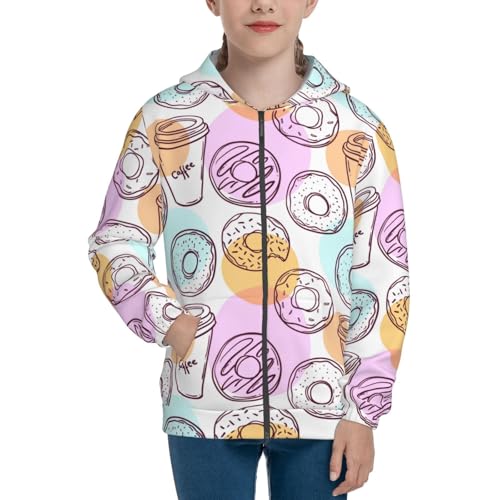 Donuts and Coffee Kid Hoodies Boys Zip Up Sweatshirts Girls Pullover with Pocket3