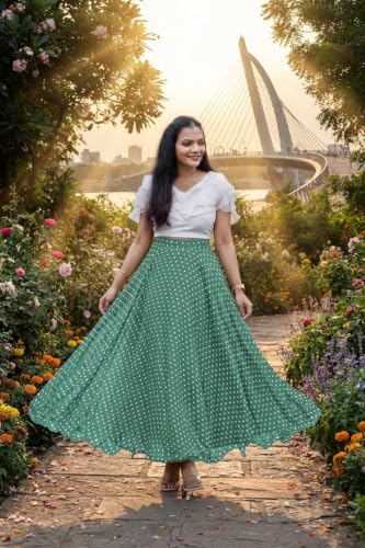 Image of Women's Lycra Top with Georgette Skirt | Polka Dot Print Long Flared Maxi | Full Length Flowy Skirt for Women | Stylish Casual Wear