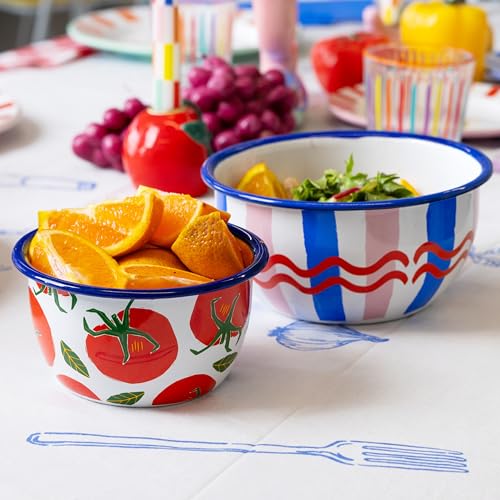 Talking Tables Bon Appetit Handgefertigtes Emaille-Dinnerteller mit Tomaten-Design langlebig leicht perfekt für Outdoor-Dining Picknick Camping Strand stilvolles Sommergeschirr spülmaschinenfest 25 cm