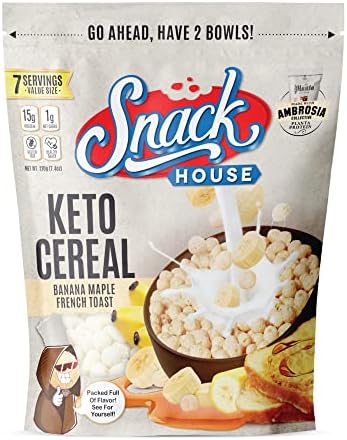 Keto Cereal by Snacks House, High Protein Low Carb Healthy Breakfast Food – Gluten & Grain Free Crunch – Paleo, Diabetic, Ketogenic Diet Friendly Cereals – 7 Serving Bag (Banana Maple French Toast)