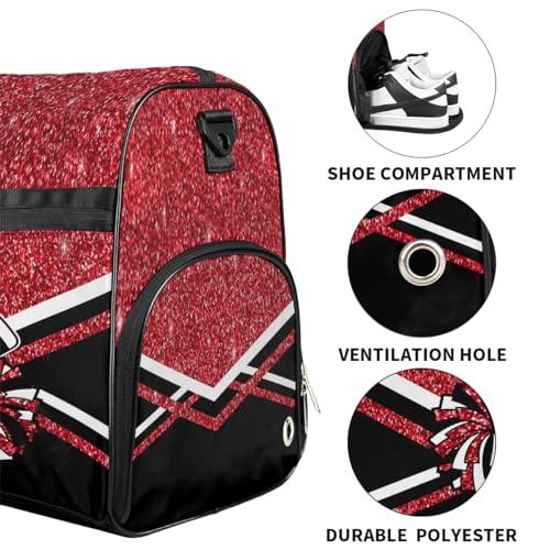Personalized Cheer Bag Dance Bag for Girl Woman,Custom Gym Bag Sport Duffle Bag Overnight Bag With Shoes Compartment Glitter Red Cheerleading3