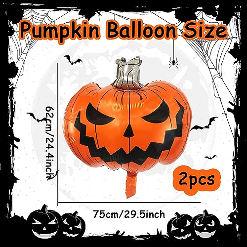 Image of Pumpkin Balloons Halloween Pumpkin Decorations 2pcs | Jumbo Scary Pumpkin Foil Balloons for Halloween Party Decorations