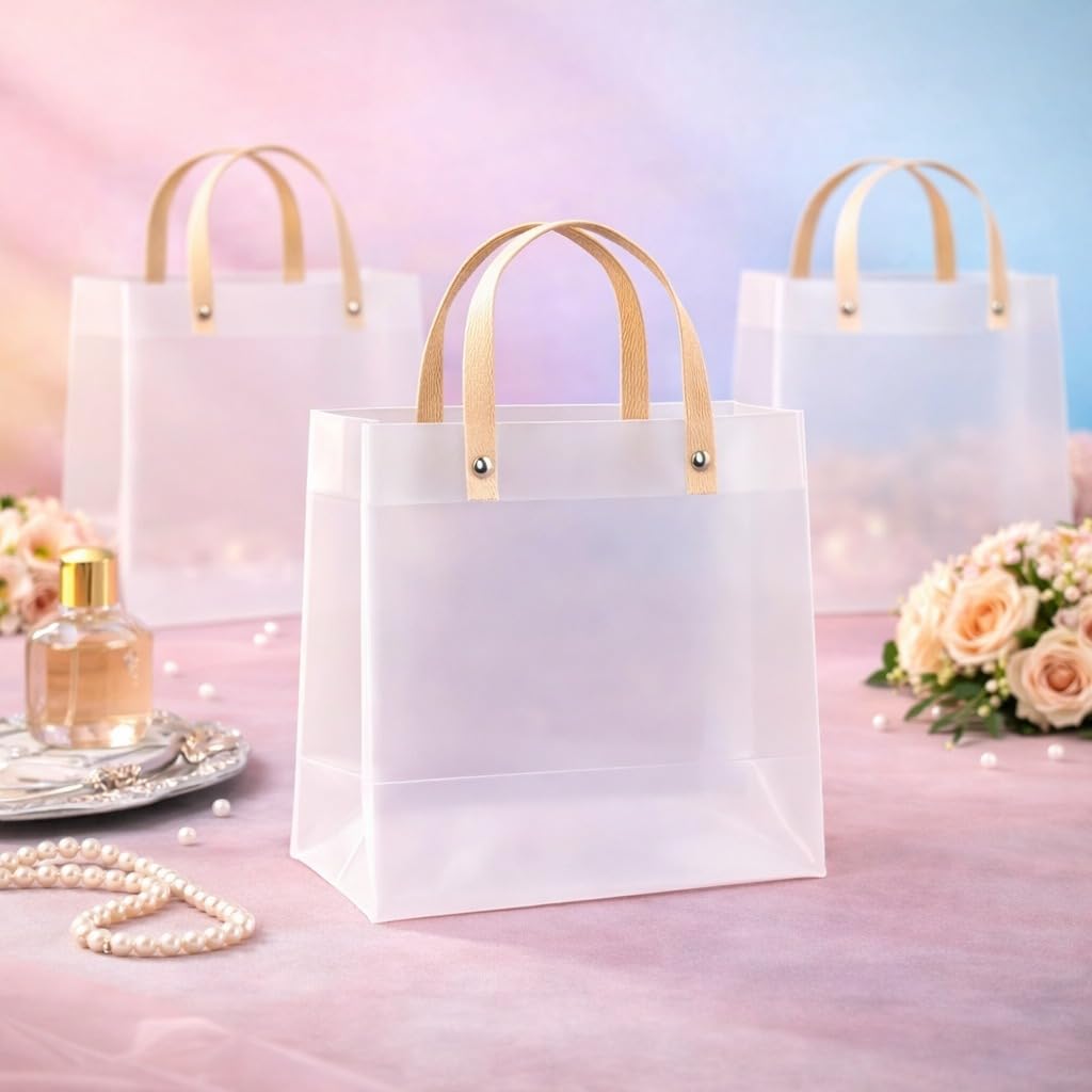 SATYAM KRAFT 4 Pcs Translucent Gift Bags with Golden Handle | Gift Bags for Wedding Christmas Valentine Day Birthday Anniversary Party Return Gift Hamper Packaging carry bag Festive Gifting(20x 25cm)-image-49