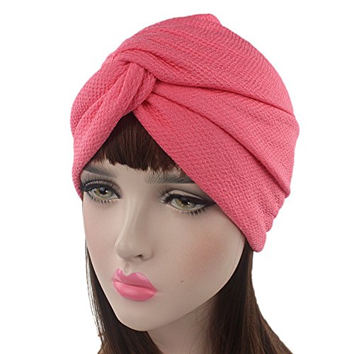 YiYi Operation Womens Stretch Turban Headwear Cancer Chemo Beanie Sleep Bonnet Cap Hair Loss Hat (Red)