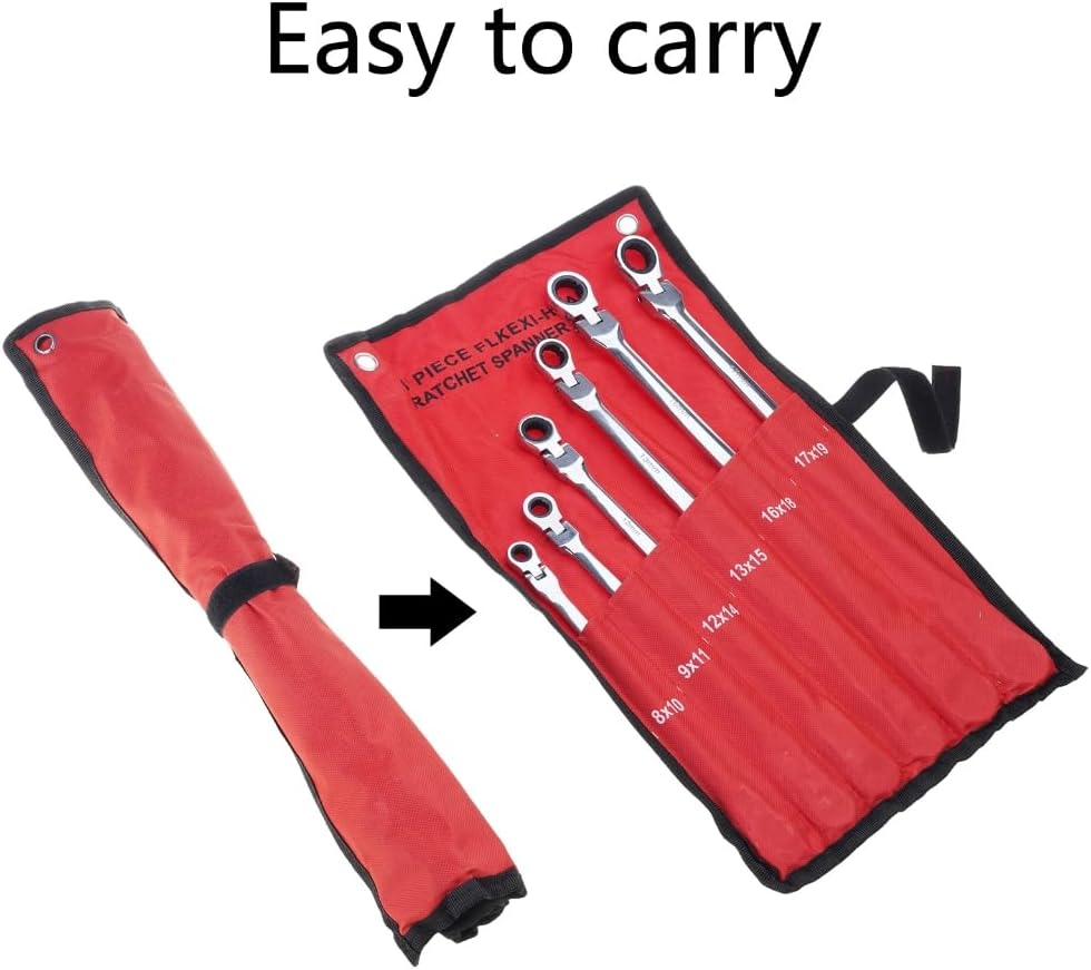 Double Box End Ratcheting Wrench Set Metric 6 Pcs 8-19mm Chrome Vanadium Steel