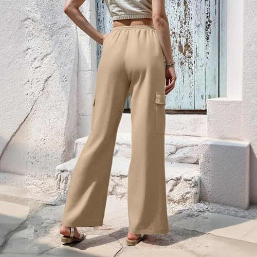 Baggy Linen Cargo Pants Women Lightweight Summer Gauze Wide Leg Hiking Pants Casual Elastic Waist Lounge Trousers4