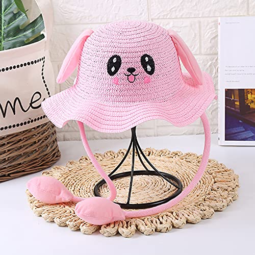 POLG Kids Baby Bunny Hat with Moving Ears Rabbit Straw Hat Jumping Ear Funny Cute Cap Wide Brim Sun Hat Boys&Girls (D, One Size)2
