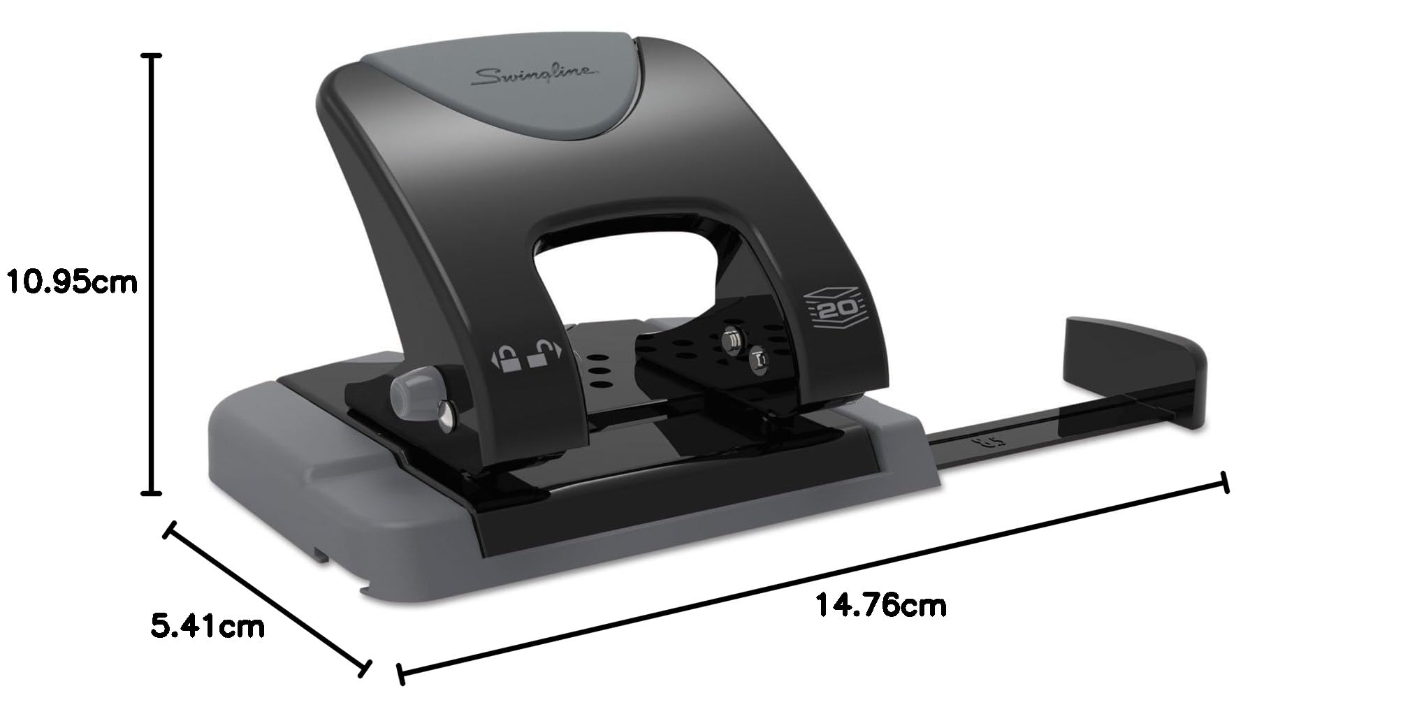 Swingline 2-Lochstanzer, 20 Blatt Kapazität, Papierstanzer, SmartTouch, geringer Aufwand, Komfortgriff, Ausrichtungsführung, Schwarz und Grau (74135)