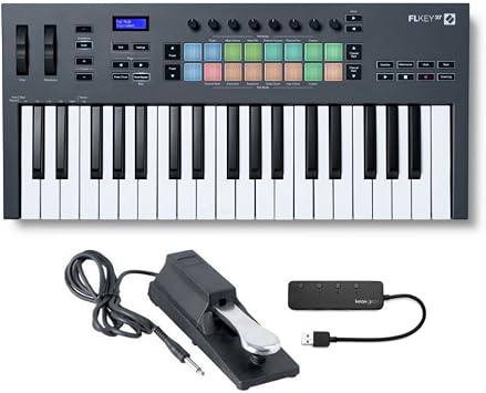 Novation FLkey 37 37-Key MIDI Keyboard Controller for FL Studio Bundle with Sustain Pedal and 4-Port USB 3.0 Hub 3 Items