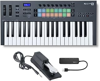 Novation FLkey 37 37-Key MIDI Keyboard Controller for FL Studio Bundle with Sustain Pedal and 4-Port USB 3.0 Hub (3 Items)
