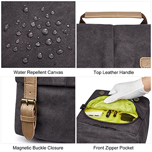 S-Zone Waterproof Camera Bags For Dslr Canon Canvas Vintage Shoulder Women Men Camera Messenger Bag Leather Trim(Grey) #TOP3