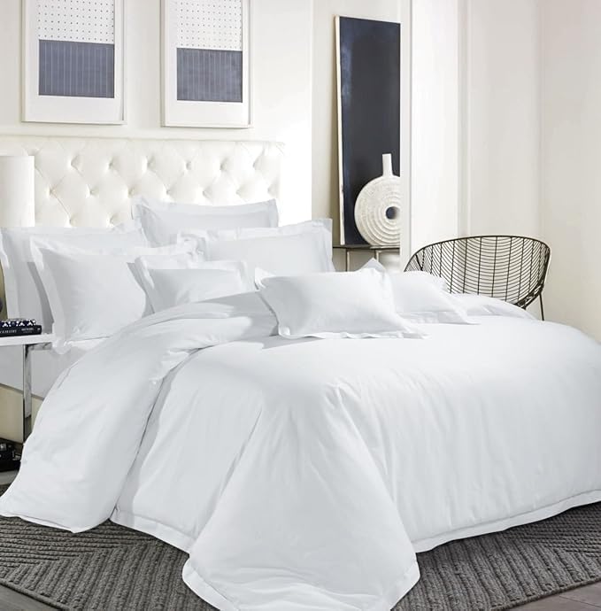 Royale Linens® Hotel Quality Duvet Cover Set 3Pcs 100% Egyptian Cotton Oxford Style White Bedding Set Ultra Soft 600 TC Quilt Cover Set with 2 Oxford Pillowcases (Super King)