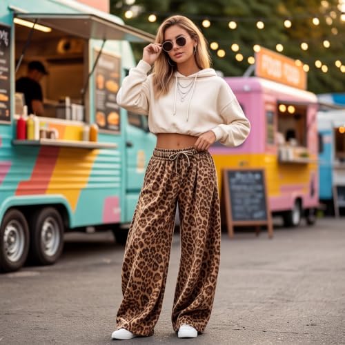 Leopard Pants Women Drawstring Elastic Waist Sweatpants Camo Pants - image 7