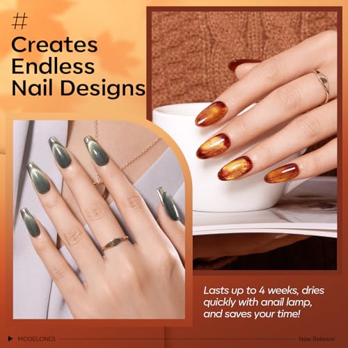 Image of modelones 32 PCS Fall Gel Nail Polish Kit, 28 Colors Cat Eye Glitter Brown Red Orange Gel Polish with Base Coat, Glitter & Glossy & Matte Top Coat Soak Off LED Nail Art Kit Salon at Home