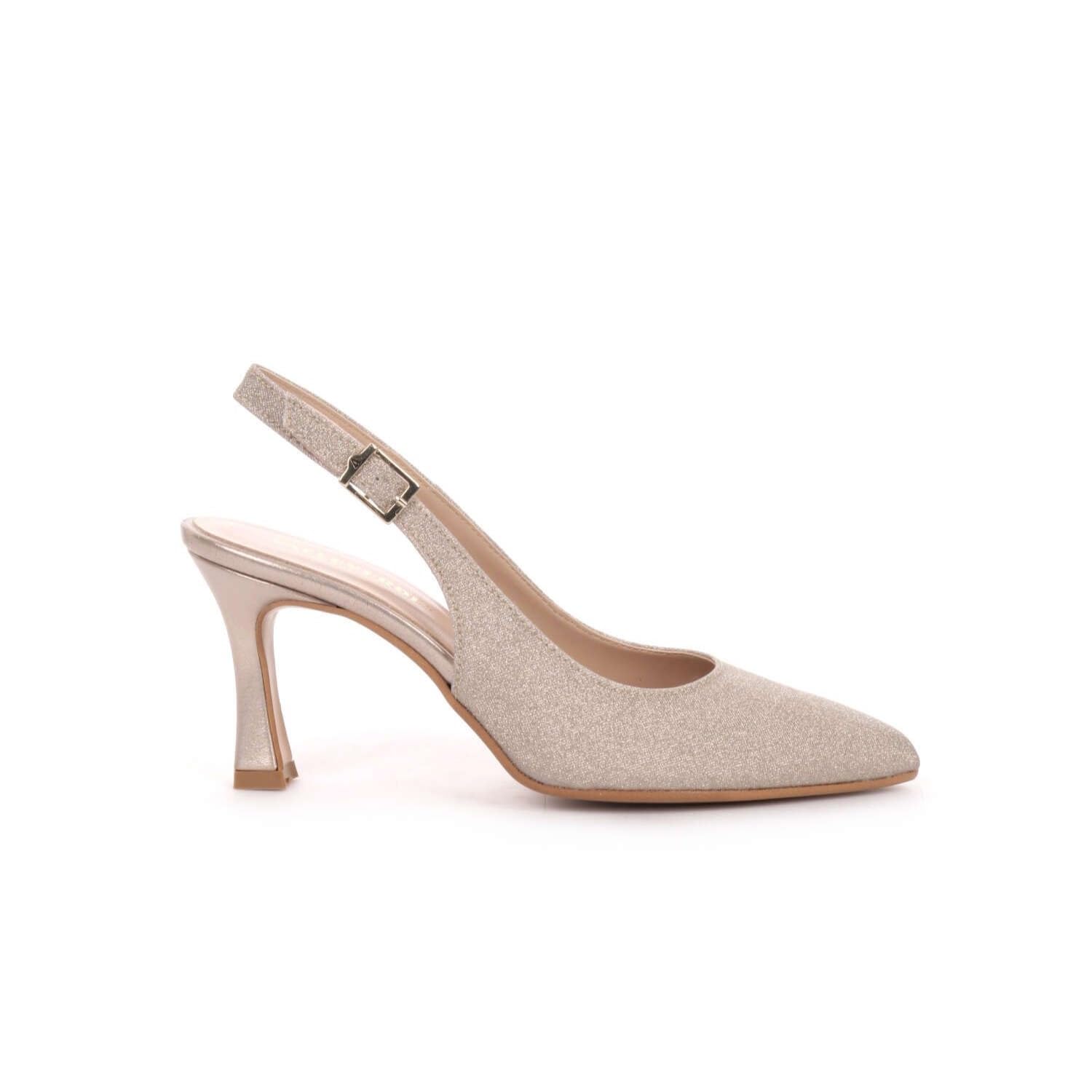 Valleverde 19101C Scarpe Eleganti da Donna con Tacco, Slingback Glitterato Champagne, Tacco 8 cm, Punta a Mandorla